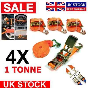 Ratchet Straps Tie Down 4 x 25mm J Hook 5 Metre Orange 1000kg Lashing Straps UK - Picture 1 of 8
