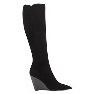 NINE WEST - VARIN, Black REAL suede knee high boots, 3.5" wedge heel, SZ 12 - Picture 1 of 6