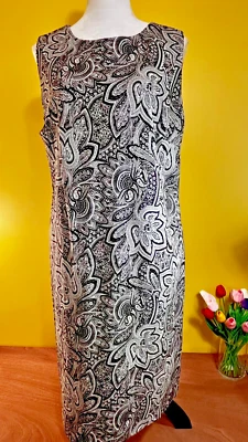 Talbots, Mujer XL, Marrón con Diseño Floral Blanco, Vestido Sin Mangas Foto 1 de 4