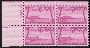 U.S. (Scott C46) 80¢ Hawaii, Plate Block of 4, Mint-OG-NH, Extremely Fine - Picture 1 of 2