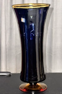 Vintage Blenko Kobaltblau Wirbel Kunstglas Topas Fuß Große Vase Mundgeblasen 14" - Bild 1 von 16