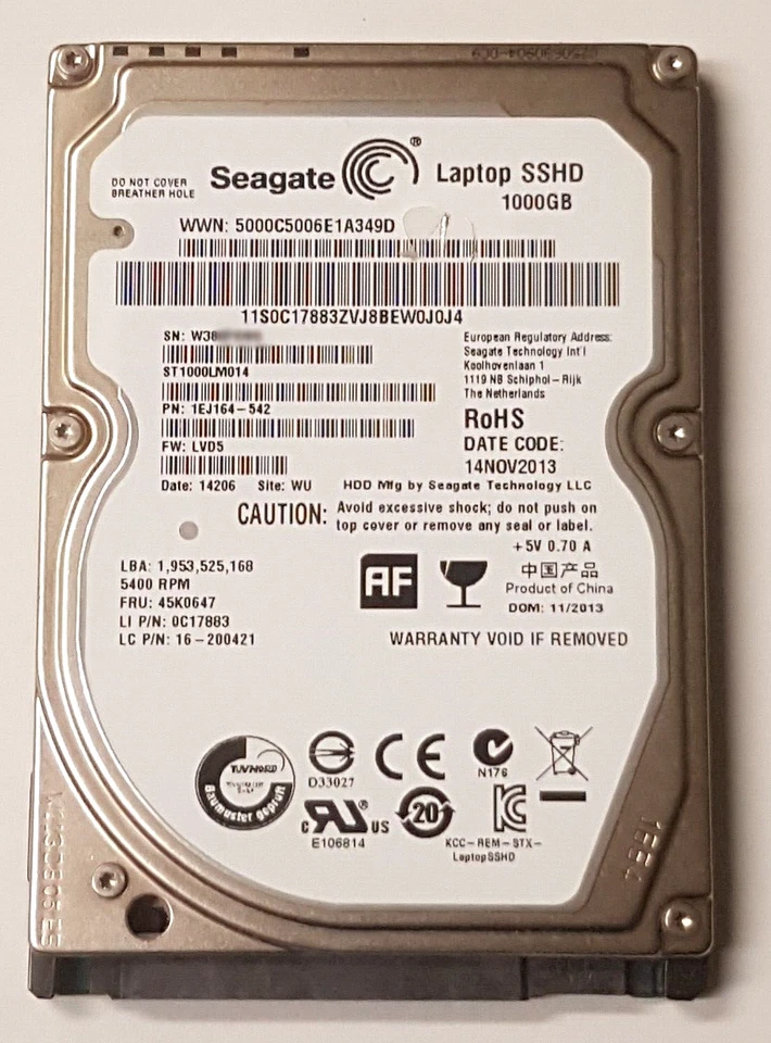 1 TB SATA Seagate Laptop SSHD ST1000LM014 5400rpm 64MB 2,5 " Internal Hard Drive - Image 1 of 1