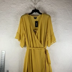 City Chic Maxi Flutter Wrap Dress Women's XL Golden Short Sleeve Polyester 6528 - Picture 1 of 12