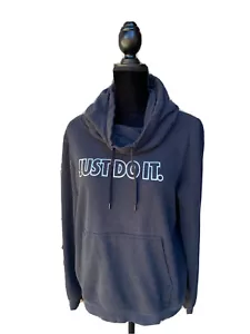 NIKE Womens Sweatshirt Vintage Funnel Neck Hoodie M Black JUST DO IT Excellent - Picture 1 of 11