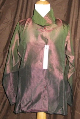 New Deborah Cross Silk Blouse Top Baggy Green & ? Applique Size S - Image 1 of 3