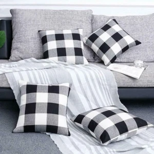 Set of 4 BLK & WHT Buffalo Check Plaid Throw Pillow Cases -18x18 Inch Decorative - Picture 1 of 3