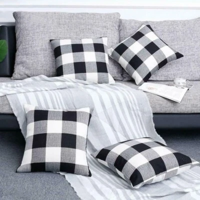 Set of 4 BLK & WHT Buffalo Check Plaid Throw Pillow Cases -18x18 Inch Decorative - Image 1 of 3