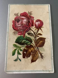 Geprägte rosa Rose auf dorniger Rebe - Vintage Original Künstler Kunst Grußkarte - Bild 1 von 2