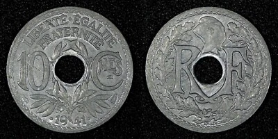 FRANCE  Zinc 1941 10 Centimes WWII Issue UNC KM# 897 (27 397) - Image 1 of 3
