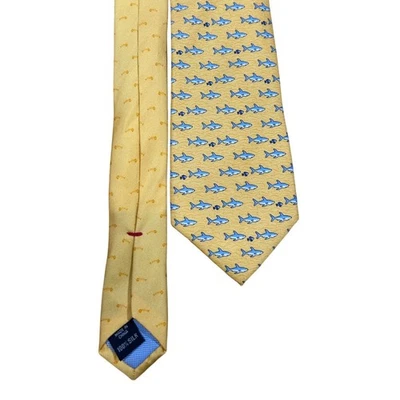 Tommy Hilfiger Men's Yellow Shark Print 100% Silk Necktie - Image 1 of 4