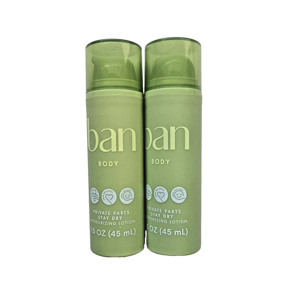 Ban Body Deodorizing Lotion 2 Pk 1.5 Oz Private Parts Stay Dry Freshen Up - Image 1 of 1
