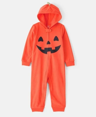 Carter's Toddler Halloween Jack-O-Lantern Fleece Hooded Zip-Up 1-Piece Pajama - Image 1 of 3
