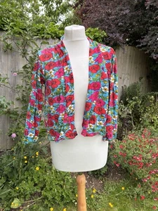COMPANIA FANTASTICA BRIGHT FLORAL PRINT SHORT CROPPED CARDIGAN S - Picture 1 of 8