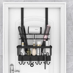 Over-The-Door Hairdryer and Styling Tool Organizer, Metal, Black, 3 Compartments - Picture 1 of 12