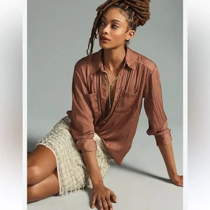 Nuevo sin etiquetas Anthropologie Relajado Manga Larga Buttondown en Marrón Talla 3X - Imagen 1 de 12