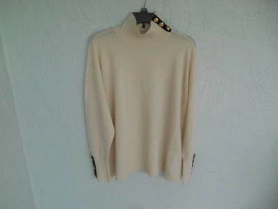 NUEVO CON ETIQUETAS RALPH LAUREN MUJER JERSEY CACHEMIR SUÉTER DORADO BOTÓN RIBETE TALLA XL Foto 1 de 4