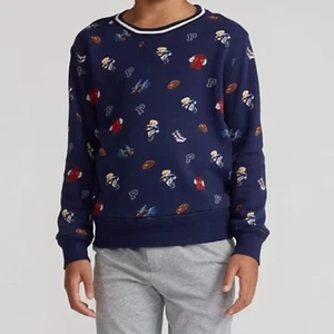 Polo Ralph Lauren Boy's Bear Football Crewneck Sweatshirt Blue Size M 10-12 - Picture 1 of 9