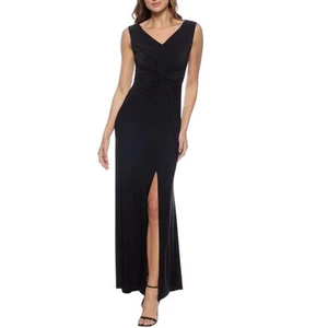 Marina Long V Neck Knot Front High Slit Sleeveless Black Maxi Dress Small - Picture 1 of 15