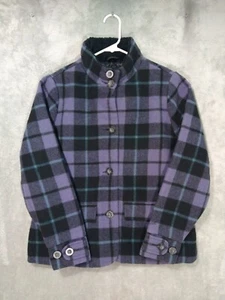 Woolrich Coat Jacket Womens Medium Purple Plaid Wool Quilted Lined Button Up - Picture 1 of 10