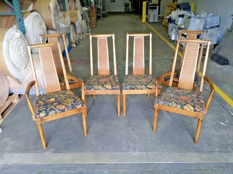 Mid-Century American of Martinsville Walnut High Cane Back Dining Chairs Cover