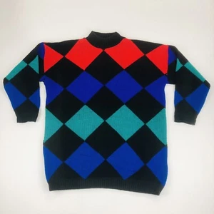 Suéter de punto vintage Adele para mujer acrílico bloques de colores diamantes. Talla grande - Imagen 1 de 8