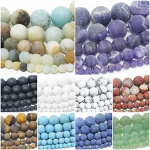 Matte Natural Gemstone Beads Round Frosted 4mm 6mm 8mm 10mm 12mm 15.5" Strand - Foto 1 di 13