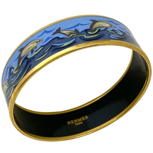HERMÈS Bracciale Vintage Hermes Smalto Raro Smalto Blu Delfini Oro