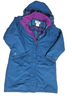 LL Bean Parka~ Blue ~ Plaid Wool Blanket Lined~ Hooded~ Water Restist~ M CH= 44" - Image 1 of 4