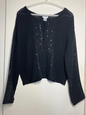 Nuevo Suéter Oscar De La Renta Negro Lana Lentejuelas Talla XL US 16 18 Foto 1 de 4