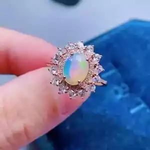 Lab Created Fire Opal 2.30Ct Oval Cut Halo Wedding Ring In 14K Rose Gold Plated - Picture 1 of 5