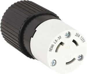 HUBBLE BRYANT 70530NC Locking Connector Nema L5-30R, 30 Amp, 125V, Black/White - Picture 1 of 2