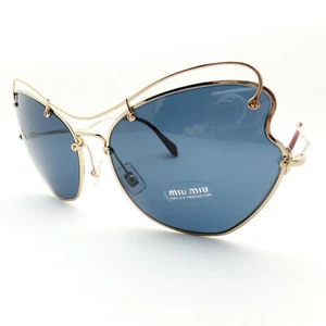 Nuevas gafas de sol auténticas Miu Miu SMU 56R 7O3-1V1 doradas azules - Imagen 1 de 3