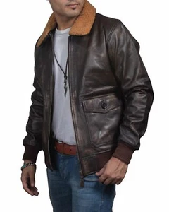 G-1 Aviator A 2 Flight Biker Jacket Distressed Brown Real Leather Bomber Jacket - Picture 1 of 12