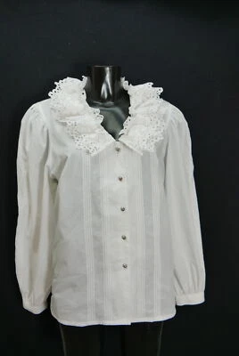 Gr.48 Trachtenbluse weiß Bluse für Dirndl Baumwollmischung Spitze TB9863 - Bild 1 von 4