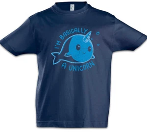 I'm Basically A Unicorn Kids Boys T-Shirt Whale Narwahl Fun Horn Rainbow Fairies - Picture 1 of 1