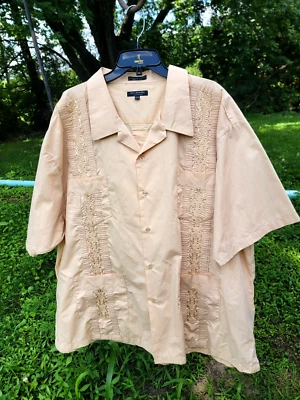 Mens Domani Guayabera Lightweight Yellow Beige Cuban Smoking Button Shirt 3XL - Image 1 of 4