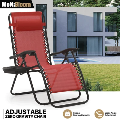 Silla Gravedad Cero Plegable Patio Silla Salón Reclinable Chaise Playa Bandeja Granate Foto 1 de 4