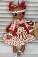 Primitive Gingerbread Doll Valentine's Day Shelf Sitter Ornie "Got Cookies?"