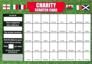 40 NAME RUGBY SIX NATIONS FUNDRAISING SCRATCHCARD CHARITY EVENT NO FOOTBALL TEAM - Picture 1 of 1
