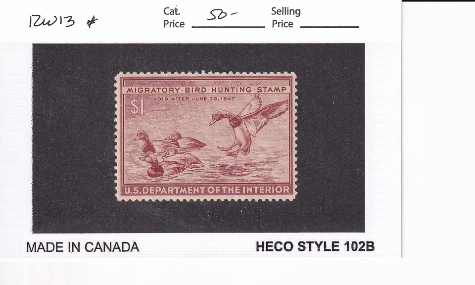 U.S.: Sc #RW13, $1 Federal Duck Stamp, Redhead Ducks, MH (F34151) - Image 1 of 1