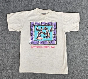 Vintage Oneita M (38-40) Heather Gray 1991 Cayman Islands Beach Print TShirt USA - Picture 1 of 20