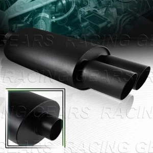 3" Dual Slant Tip DTM 2.5" Inlet Black Stainless T304 Exhaust Muffler Universal - Picture 1 of 5