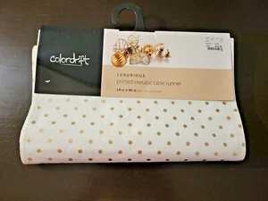 Colordrift Luxurious Printed Metallic Gold Polka Dot Design Table Runner NEW PSJ - Picture 1 of 4