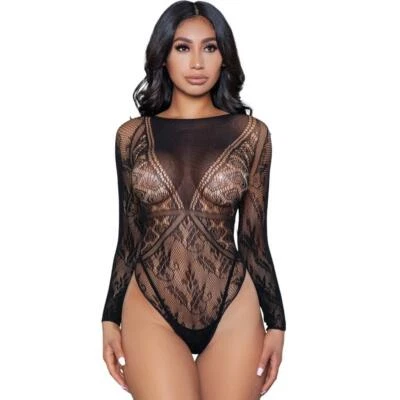 Сердца цветы Net плюшевый длинные рукава чистый эластичной нахальный черный боди 1995 - Изображение 1 из 4