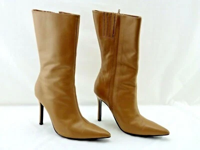 COLIN STUART Side Zip MID CALF Leather BOOT 3.5" Heel CAMEL Women's Size 6.5 - Image 1 of 4