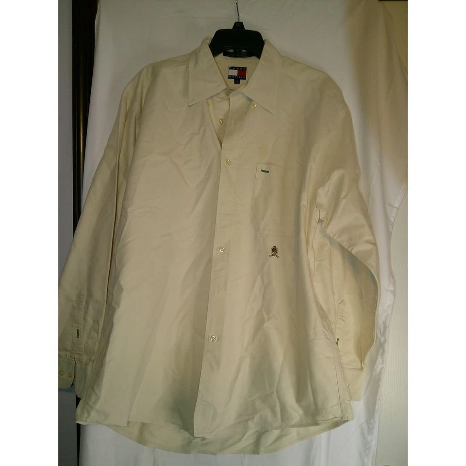 Camisa de vestir Tommy Hilfiger vintage crema con botones ropa informal de negocios Foto 1 de 2