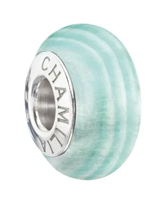 Nuevo Chamilia 2110-1181 Cinta verde azulado Caramelo Cristal de Murano Cuentas de plata esterlina con caja - Imagen 1 de 2