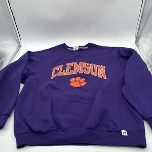 Vtg Clemson Tigers Mens Crewneck Pullover Sz L Russel Athletic Team Purple Y2K - Picture 1 of 8