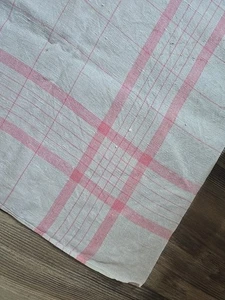 Vintage Linen Pink Woven Stripe Plaid Print Tablecloth Picnic Garden Party 34x34 - Picture 1 of 8
