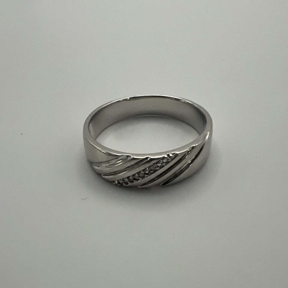 Vintage Sterling Silver Unisex Diamond Wedding Band Rhodium Plated Size 12.5 - Image 1 of 4